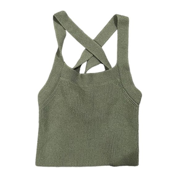Aritzia Wilfred Green Criss Cross Back Tie Crop Top Size XS - Picture 1 of 5